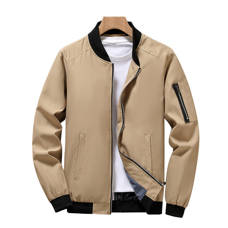 Plus Size Men's Solid Zip-Up Bomber Jacket