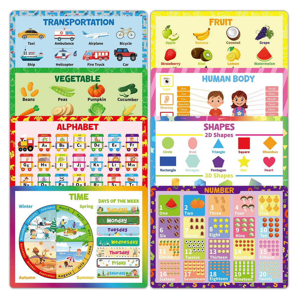 8 Pcs Educational Preschool Placemat Set for Toddler
