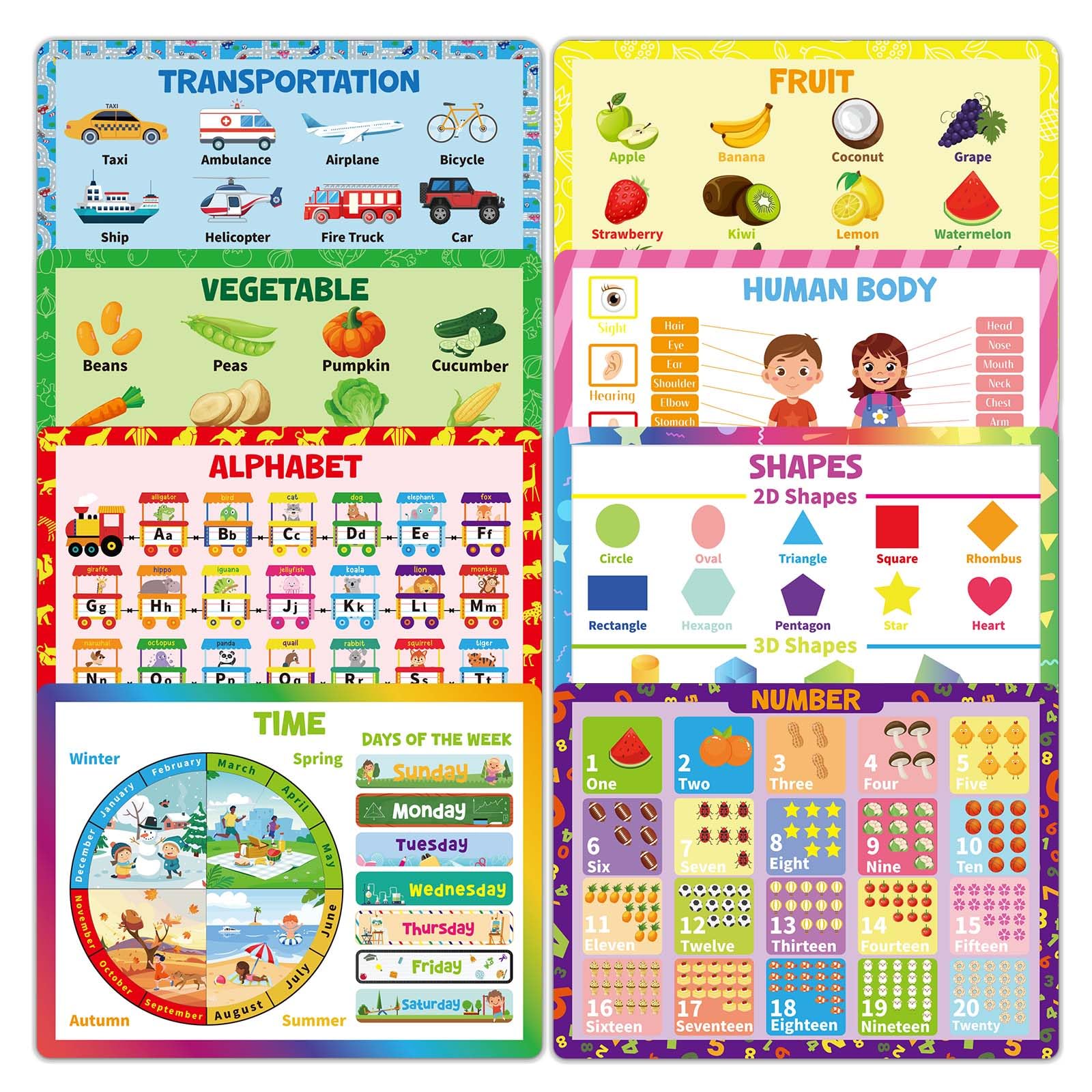 8 Pcs Educational Preschool Placemat Set for Toddler