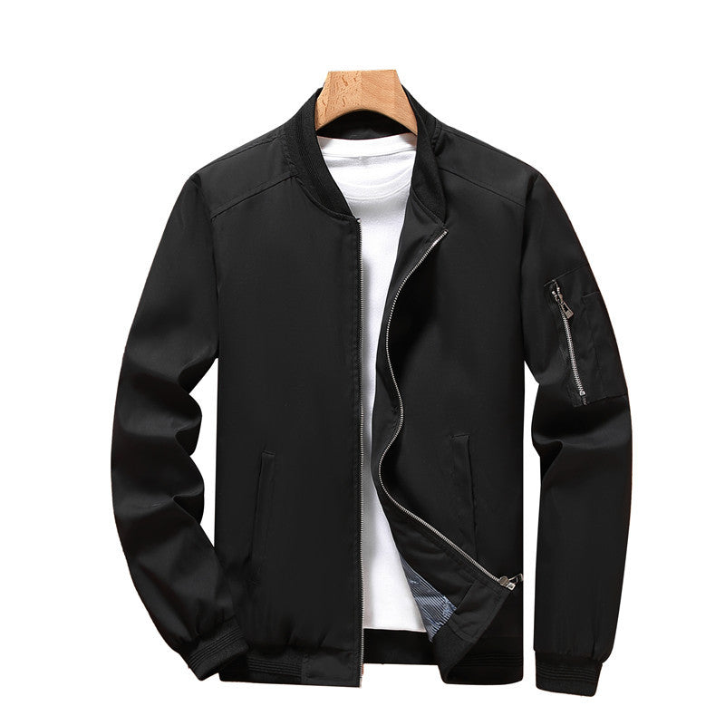 Plus Size Men's Solid Zip-Up Bomber Jacket