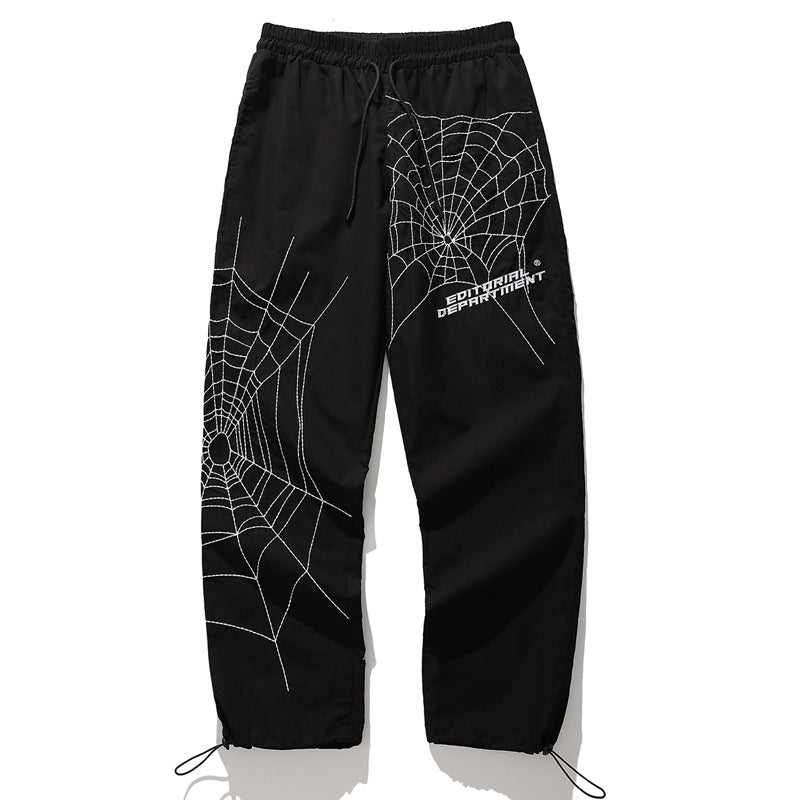 Spider Web Embroidered Loose Casual Pants
